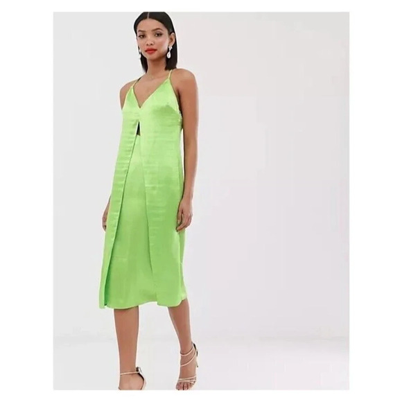 ASOS Dresses & Skirts - ASOS DESIGN Neon Cami Midi Slip Dress Size 14 High Shine Satin Cocktail Backless